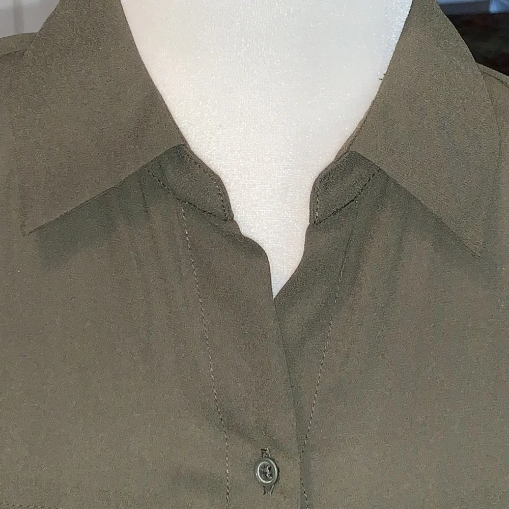 WHO WHAT WEAR Olive Button Down Sleeveless Dress Size XS *NEW*